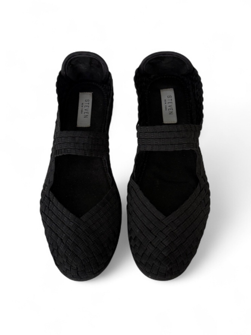 STEVE MADDEN Black Woven Mary Jane Flats